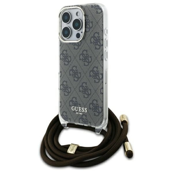 Etui Guess Crossbody Cord 4G Print na iPhone 16 Pro - brązowe