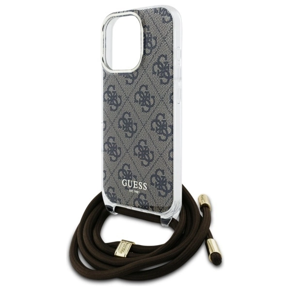 Etui Guess Crossbody Cord 4G Print na iPhone 16 Pro - brązowe