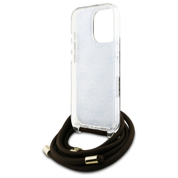 Etui Guess Crossbody Cord 4G Print na iPhone 16 Pro - brązowe