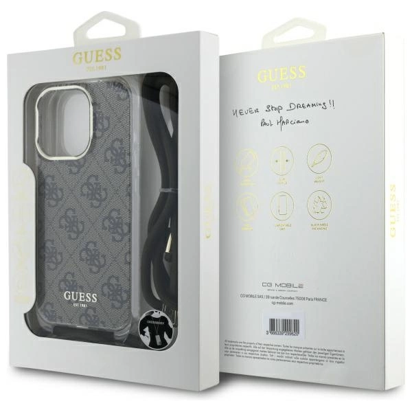 Etui Guess Crossbody Cord 4G Print na iPhone 16 Pro - brązowe