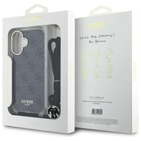 Etui Guess Crossbody Cord 4G Print na iPhone 16 - czarne