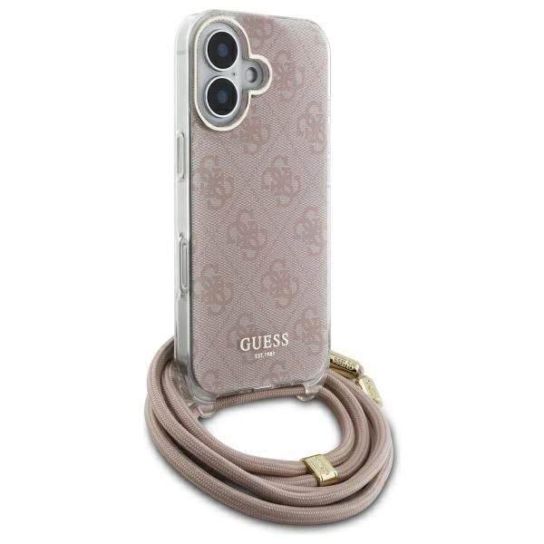 Etui Guess Crossbody Cord 4G Print na iPhone 16 - różowe