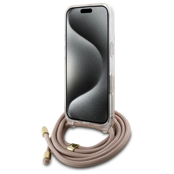 Etui Guess Crossbody Cord 4G Print na iPhone 16 - różowe