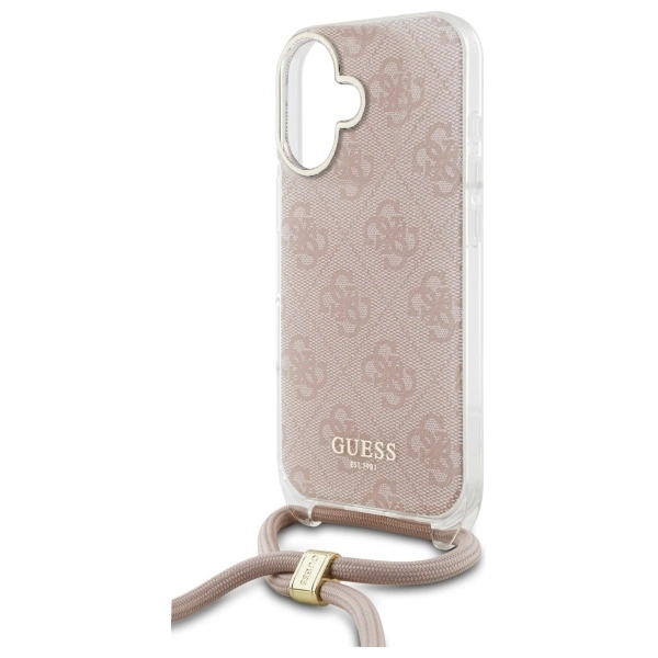Etui Guess Crossbody Cord 4G Print na iPhone 16 - różowe