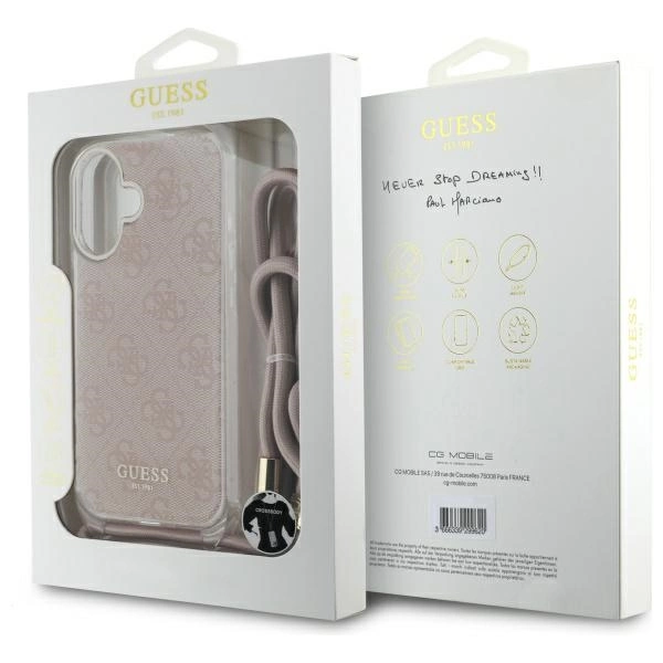 Etui Guess Crossbody Cord 4G Print na iPhone 16 - różowe