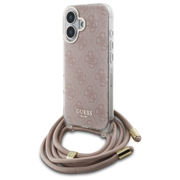Etui Guess Crossbody Cord 4G Print na iPhone 16 - różowe