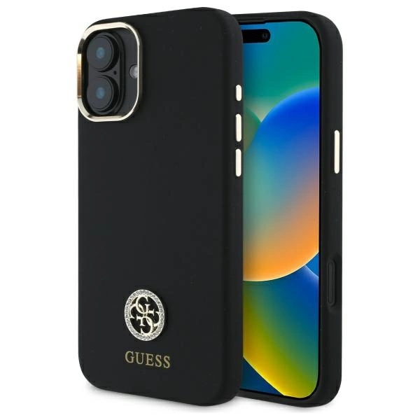 Etui Guess Silicone Logo Strass 4G na iPhone 16 - czarne