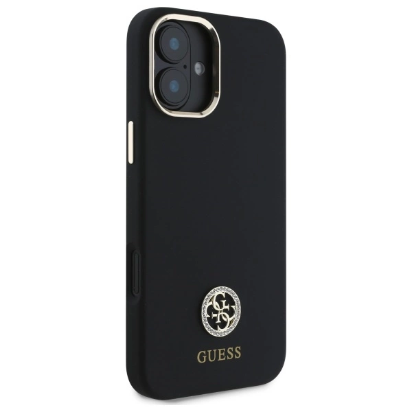 Etui Guess Silicone Logo Strass 4G na iPhone 16 - czarne
