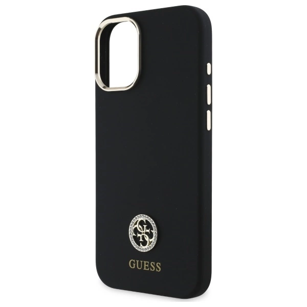 Etui Guess Silicone Logo Strass 4G na iPhone 16 - czarne
