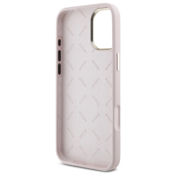 Etui Guess Silicone Script Metal Logo & Frame na iPhone 16 - różowe