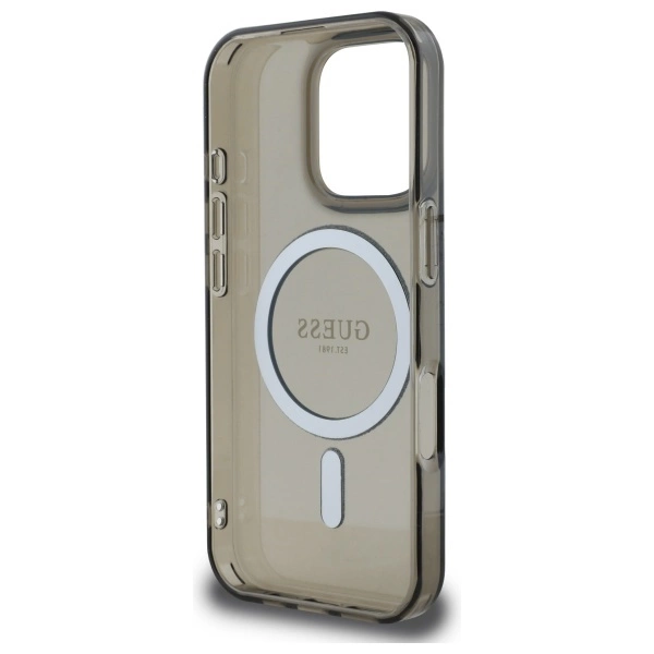 Etui Guess IML Glitter Circle MagSafe na iPhone 16 Pro - czarne