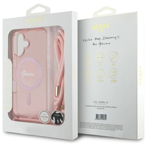 Etui Guess Crossbody Cord Script MagSafe na iPhone 16 - różowe