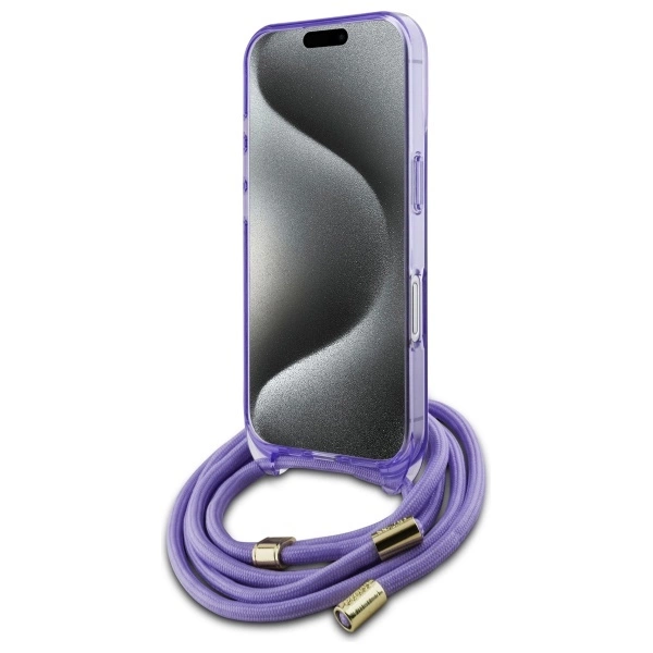 Etui Guess Crossbody Cord Script MagSafe na iPhone 16 - fioletowe