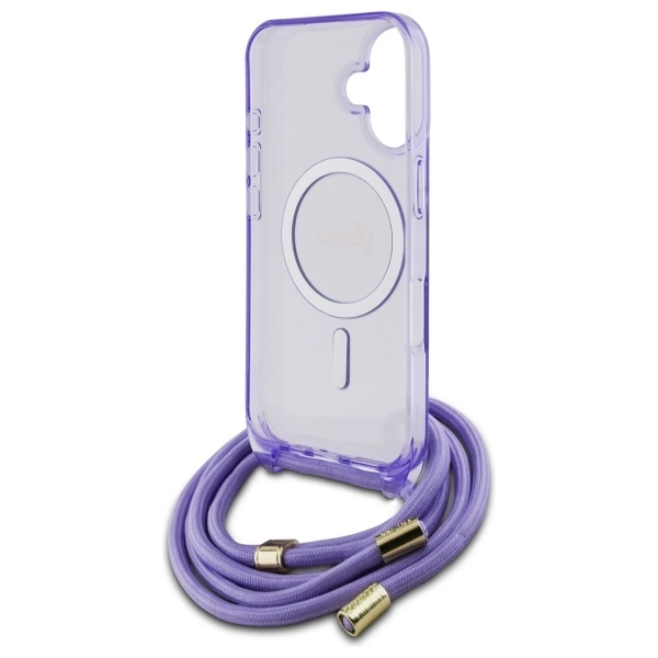 Etui Guess Crossbody Cord Script MagSafe na iPhone 16 - fioletowe
