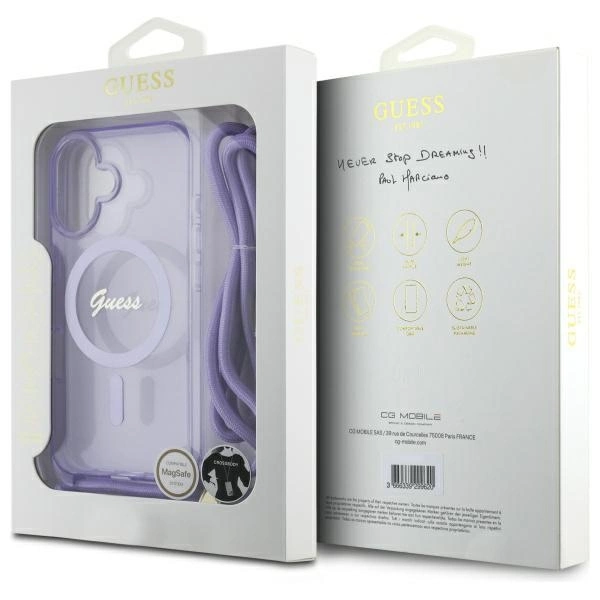 Etui Guess Crossbody Cord Script MagSafe na iPhone 16 - fioletowe
