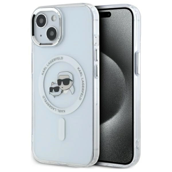 Etui Karl Lagerfeld IML Metal Karl&Choupette Head MagSafe na iPhone 14 - białe