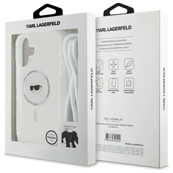 Etui Karl Lagerfeld Crossbody IML Karl Head Magsafe na iPhone 16 - przezroczyste