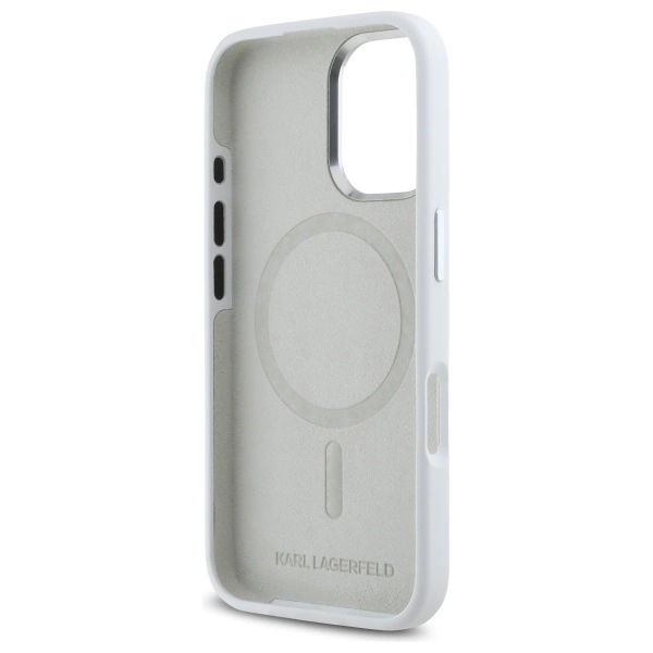 Etui Karl Lagerfeld Silicone Initial Metal Logo MagSafe na iPhone 16 - białe