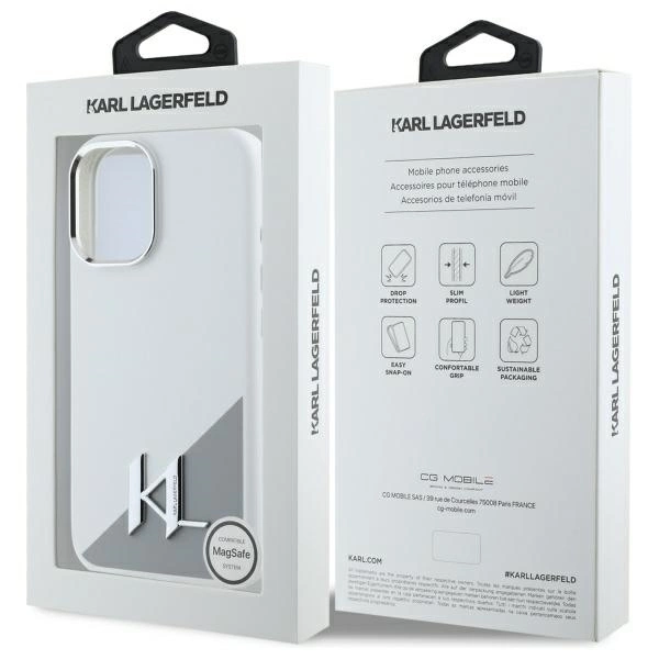 Etui Karl Lagerfeld Silicone Initial Metal Logo MagSafe na iPhone 16 - białe
