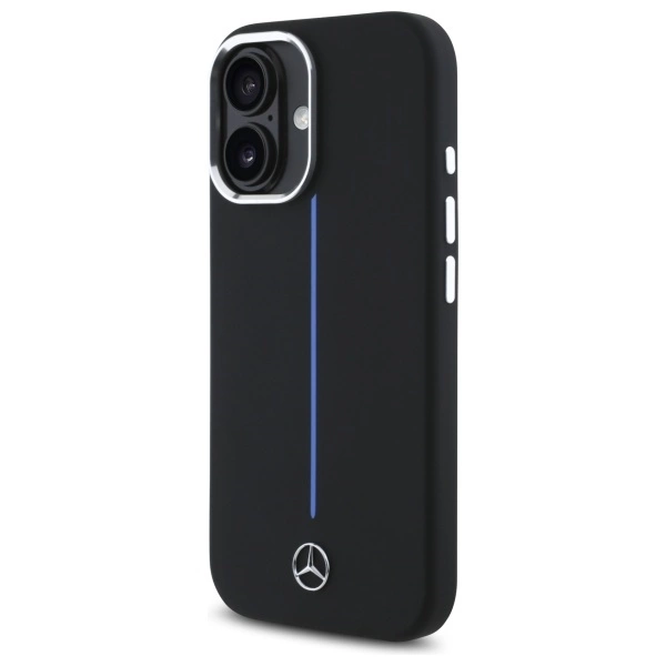 Etui Mercedes Silicone Blue Stripe MagSafe na iPhone 16 - czarne