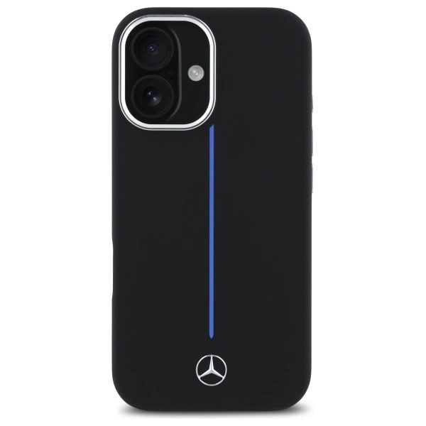 Etui Mercedes Silicone Blue Stripe MagSafe na iPhone 16 - czarne