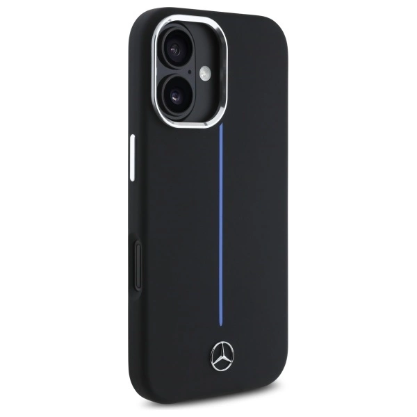 Etui Mercedes Silicone Blue Stripe MagSafe na iPhone 16 - czarne