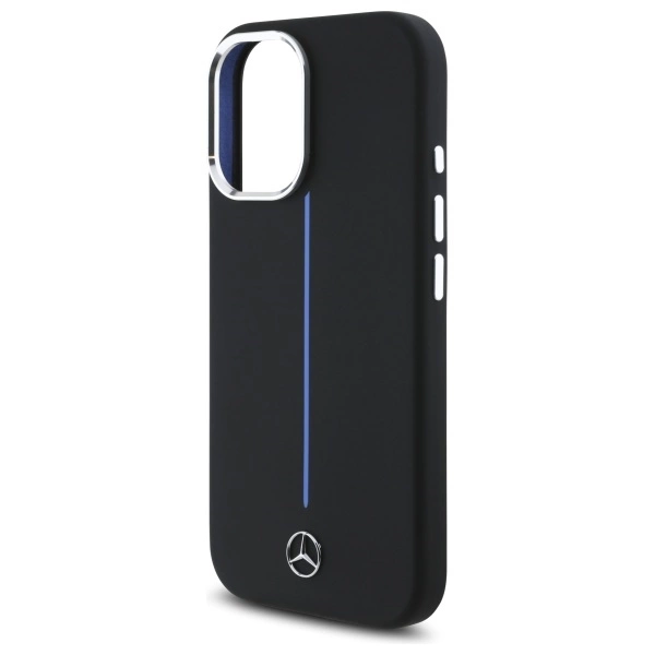 Etui Mercedes Silicone Blue Stripe MagSafe na iPhone 16 - czarne