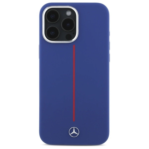 Etui Mercedes Silicone Red Stripe MagSafe na iPhone 16 Pro Max - granatowe