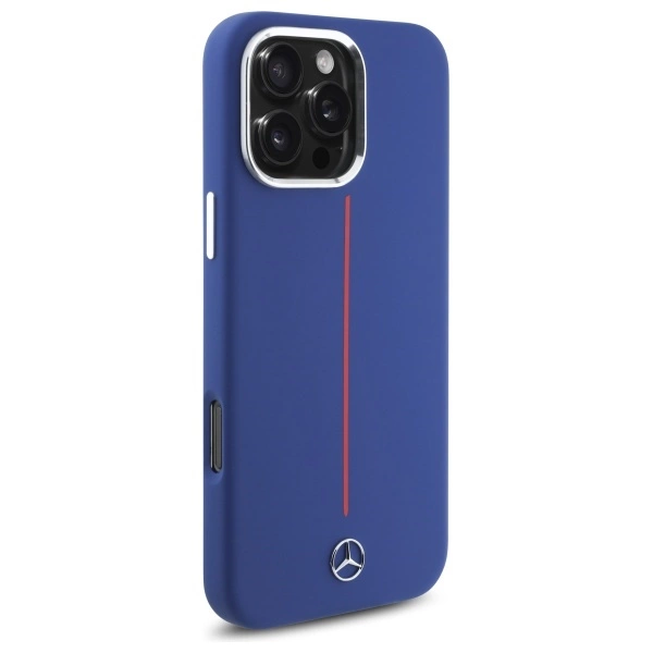 Etui Mercedes Silicone Red Stripe MagSafe na iPhone 16 Pro Max - granatowe