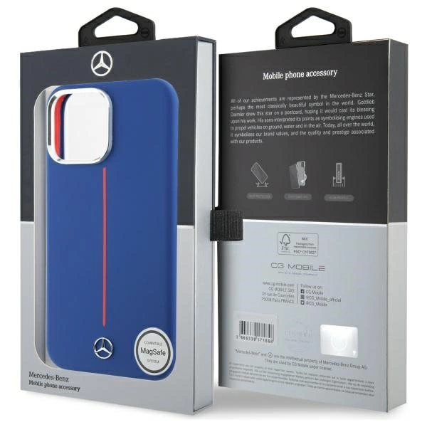 Etui Mercedes Silicone Red Stripe MagSafe na iPhone 16 Pro Max - granatowe