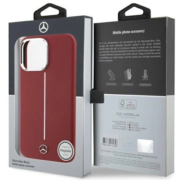 Etui Mercedes Silicone White Stripe MagSafe na iPhone 16 Pro Max - czerwone