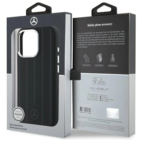 Etui Mercedes Silicone Vertical Tonal Stripes MagSafe na iPhone 16 Pro Max - czarne