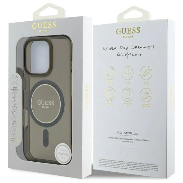 Etui Guess IML Glitter Circle MagSafe na iPhone 16 Pro Max - czarne