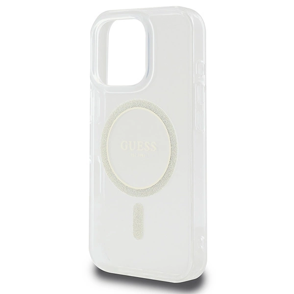 Etui Guess IML Glitter Circle MagSafe na iPhone 16 Pro Max - przezroczyste