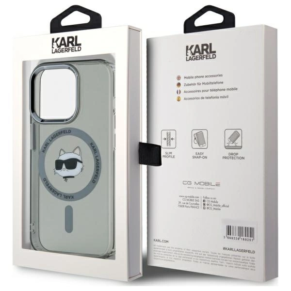 Karl Lagerfeld KLHMP15LHLSCHK iPhone 15   Pro 6.1" czarny/black hardcase IML Metal Choupette Head MagSafe