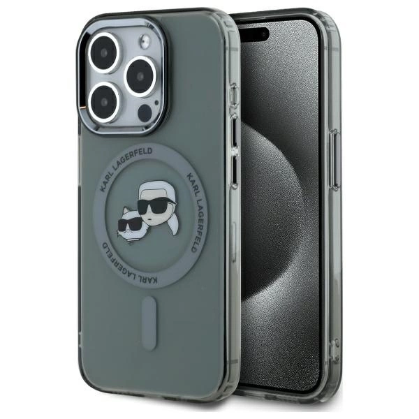 Etui Karl Lagerfeld IML Metal Karl&Choupette Head MagSafe na iPhone 15 Pro Max 6.7" - czarne