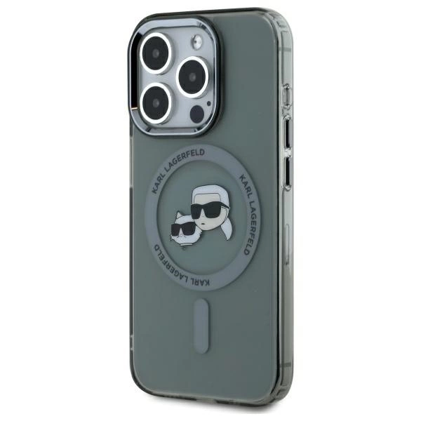 Etui Karl Lagerfeld IML Metal Karl&Choupette Head MagSafe na iPhone 15 Pro Max 6.7" - czarne