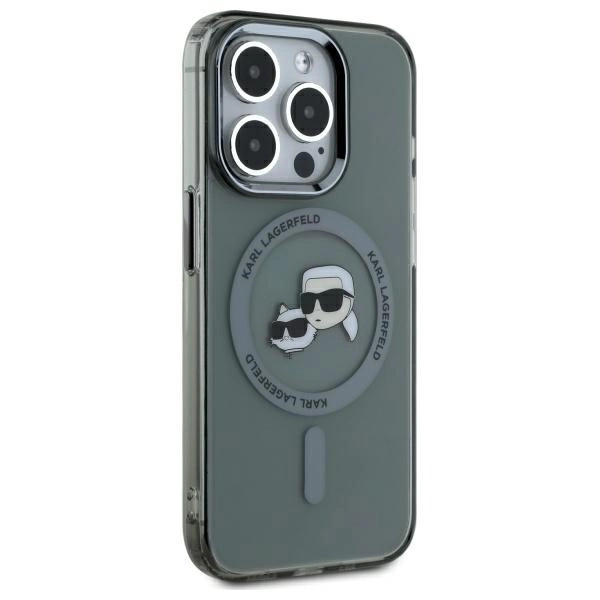 Etui Karl Lagerfeld IML Metal Karl&Choupette Head MagSafe na iPhone 15 Pro Max 6.7" - czarne