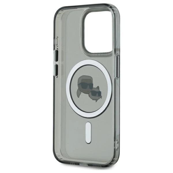 Etui Karl Lagerfeld IML Metal Karl&Choupette Head MagSafe na iPhone 15 Pro Max 6.7" - czarne