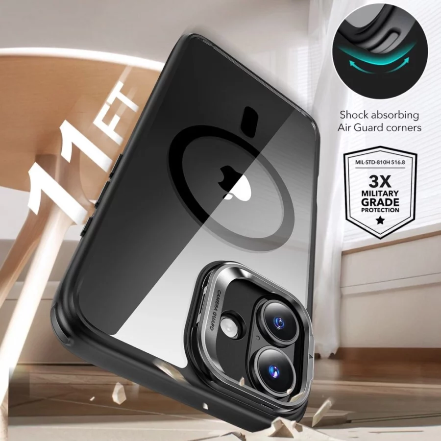 Zestaw ESR Classic Hybrid Kickstand Halolock MagSafe na iPhone 16 Plus + szkło hartowane na wyświetlacz - czarne