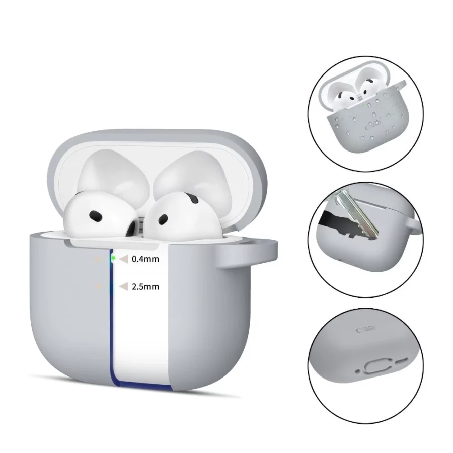 Etui Tech-Protect Silicone Hook na AirPods 4 - szare