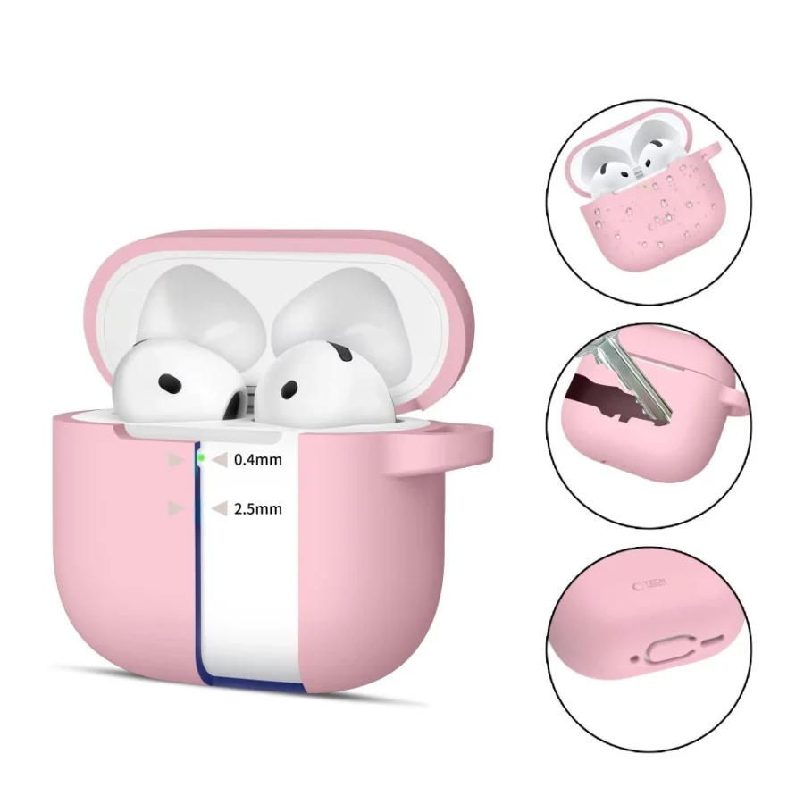 Etui Tech-Protect Silicone Hook na AirPods 4 - różowe