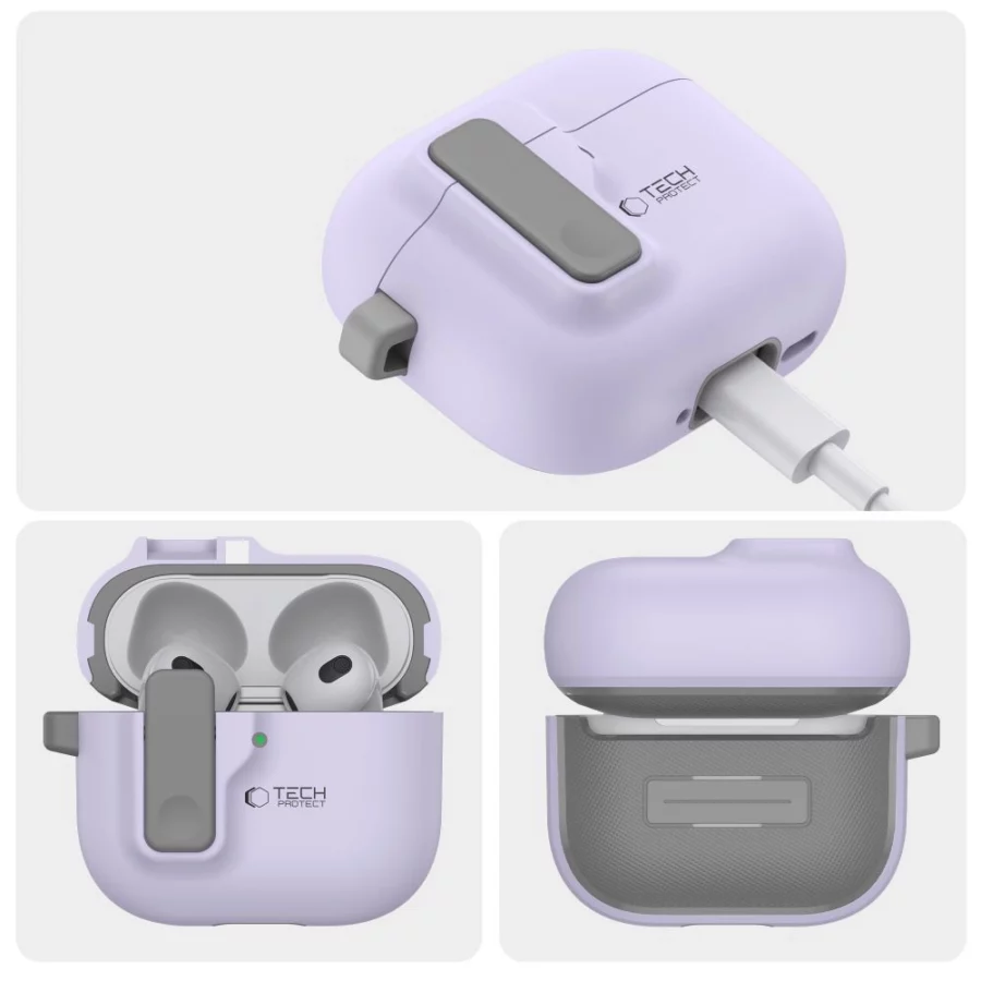 Etui Tech-Protect Slim Hook na AirPods 4 - fioletowe
