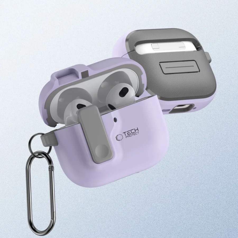 Etui Tech-Protect Slim Hook na AirPods 4 - fioletowe