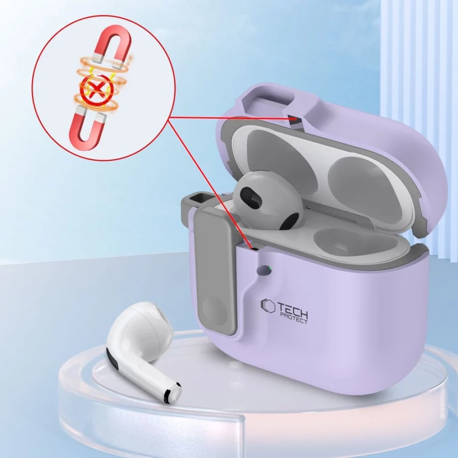 Etui Tech-Protect Slim Hook na AirPods 4 - fioletowe