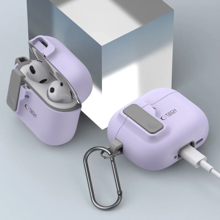 Etui Tech-Protect Slim Hook na AirPods 4 - fioletowe