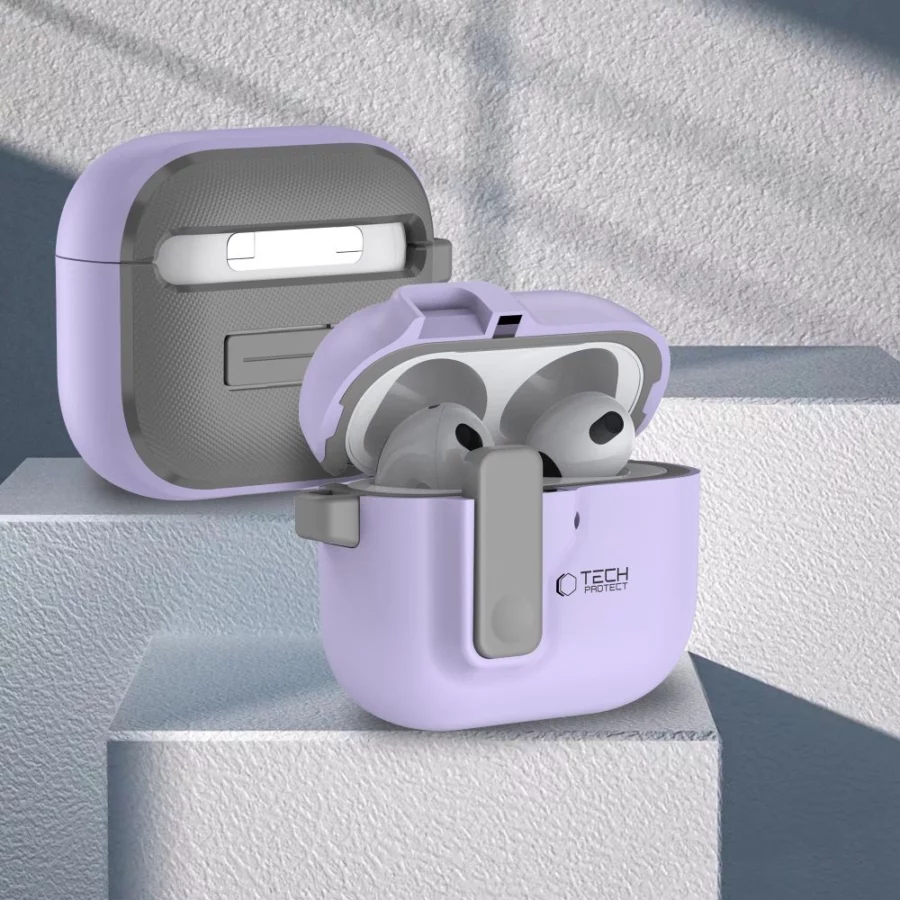 Etui Tech-Protect Slim Hook na AirPods 4 - fioletowe