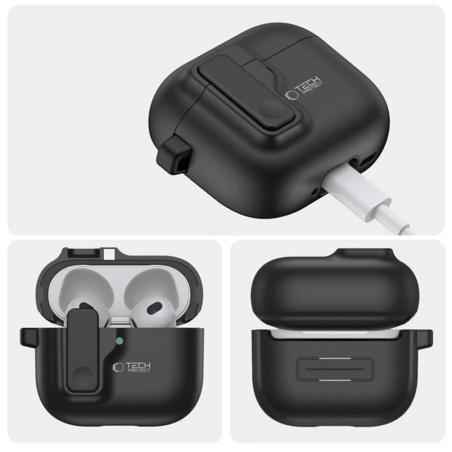 Etui Tech-Protect Slim Hook na AirPods 4 - czarne