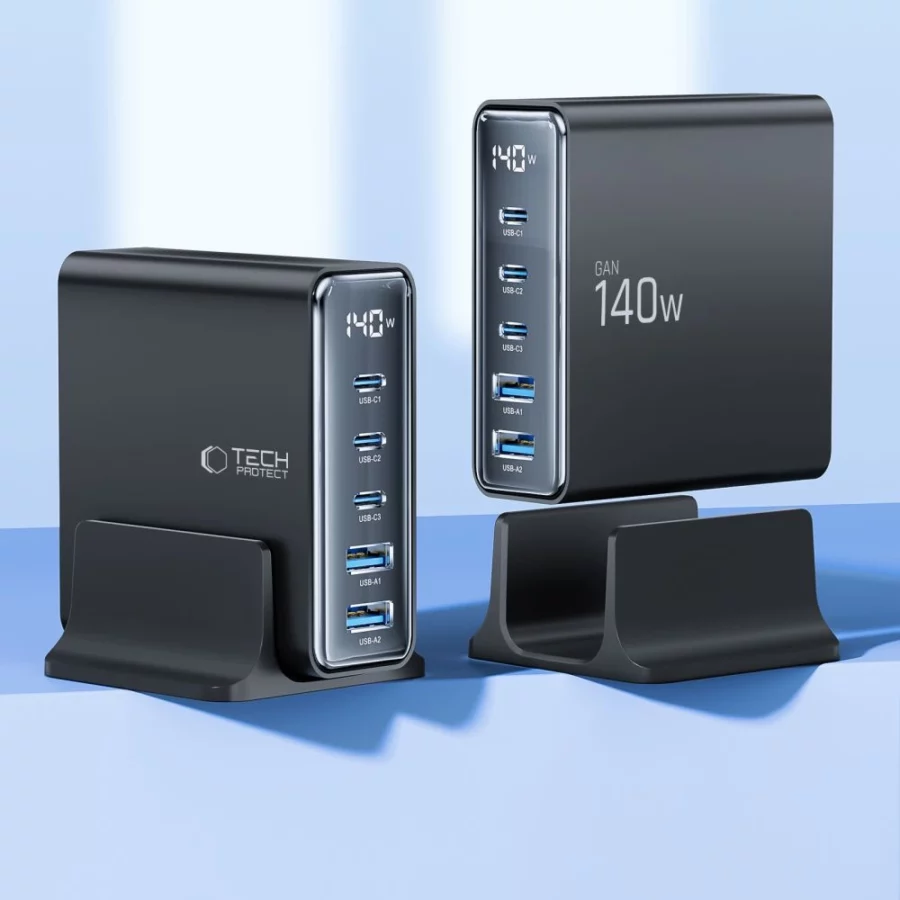 Stacja ładująca Tech-Protect DC140W-GAN 5-PORT PD140W/QC3.0 - czarna