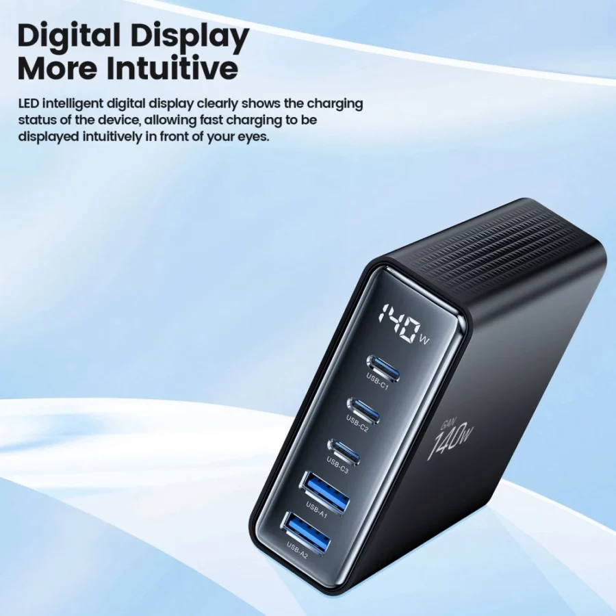 Stacja ładująca Tech-Protect DC140W-GAN 5-PORT PD140W/QC3.0 - czarna
